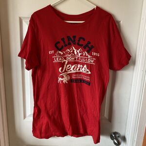CINCH Shirt Adult Large Red Graphic Cowboy Short Sleeve Cotton Cinch Jeans Mens